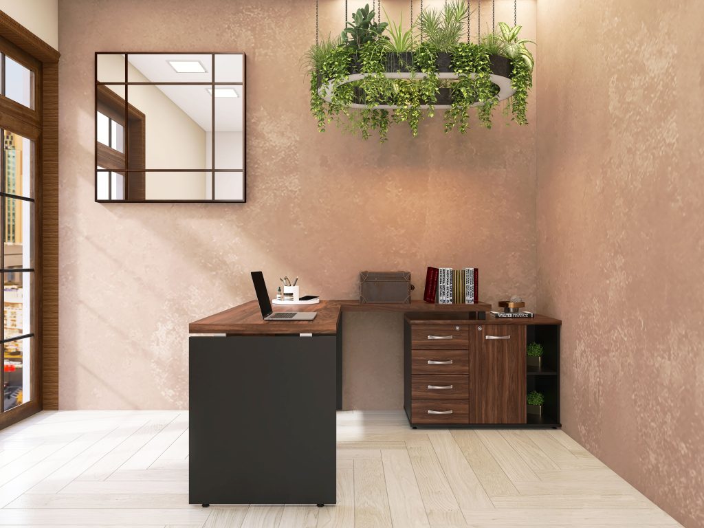Os 6 melhores modelos de mesas para escritório 12 Mesa complemento em canto de escritório particular.