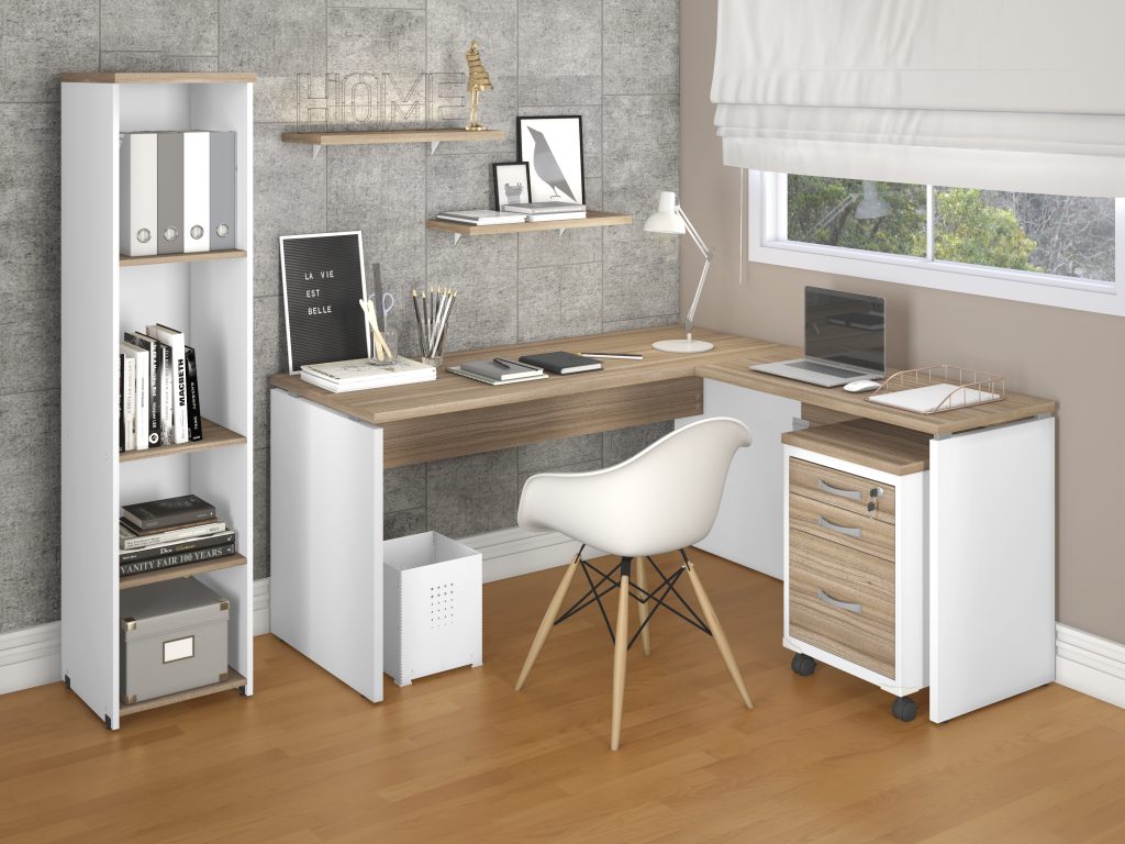 Linha de móveis na cor Branco e Noce Naturale - Móveis para escritórios pequenos - Martex